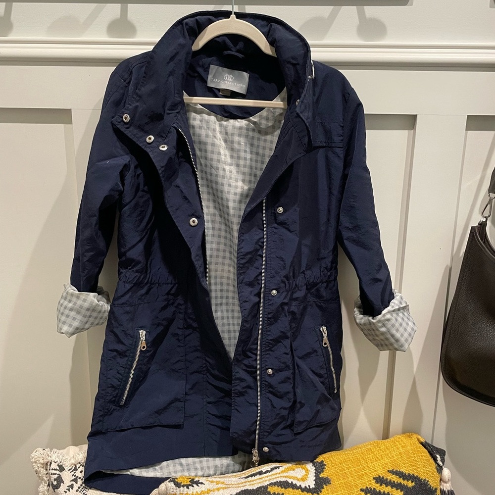 Classic Navy Raincoat with zip away hood S